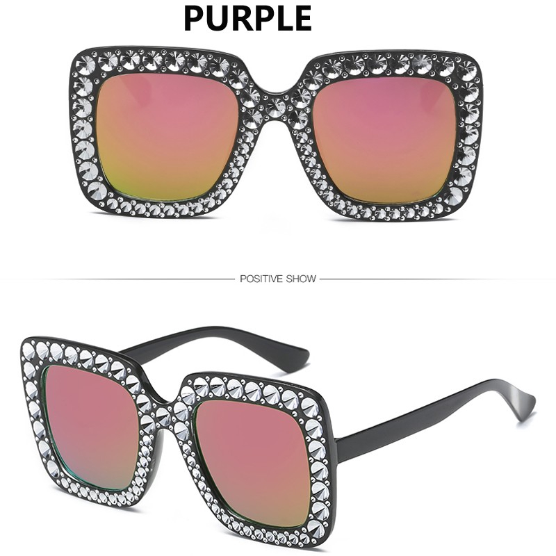 (YUZHU)Fashion Gaya Barat Big Square Sunglasses Wanita Merek Mewah Berlian Designer