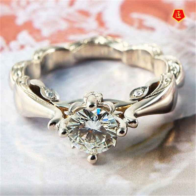 [Ready Stock]Simple Personality Platinum Carved Diamond Ring