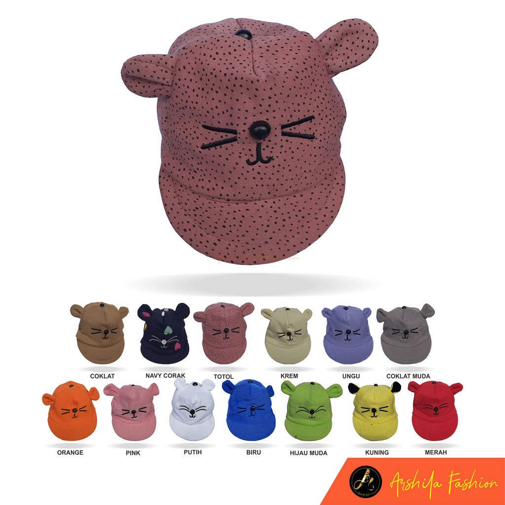 Topi Bayi Karakter Kucing / Topi Kucing Bayi /  Arshila_fashion-Pink Totol