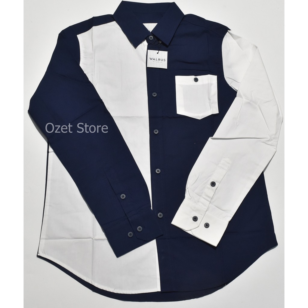 Kemeja Pria WALRUS Lengan Panjang Navy Kombinasi AQ09 ORIGINAL & REAL PICTURE