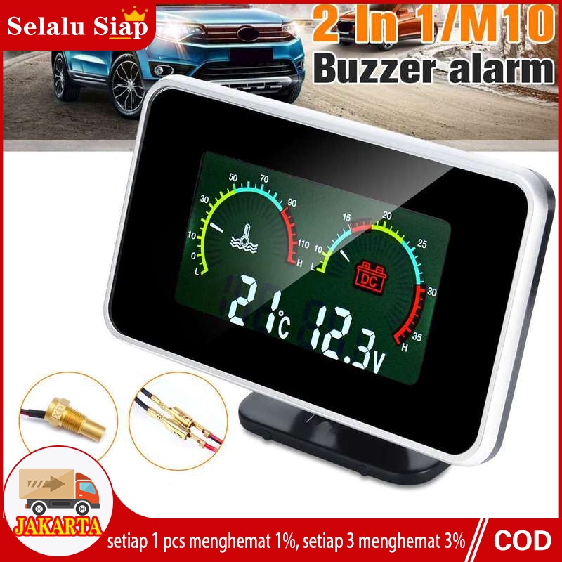 2in1 LCD Digital Pengukur Temperatur Air + Voltmeter Tekanan  Air untuk Mobil 12-24V Water Temp Temperature M10