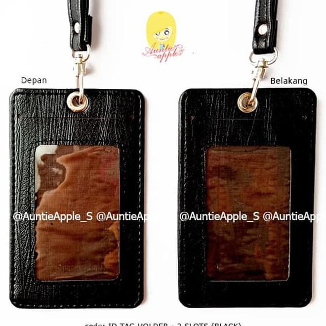 

Id Tag Holder 2 Kartu/Name Tag/Id Card Holder Leather/Tempat Id Card - Hitam List Real Picture