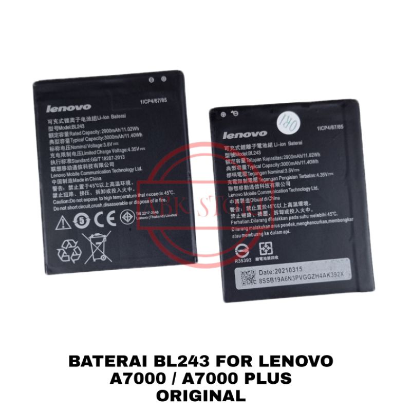 BATRE BATERAI BATTERY FOR LENOVO A7000 / A7000 PLUS BL243 ORIGINAL