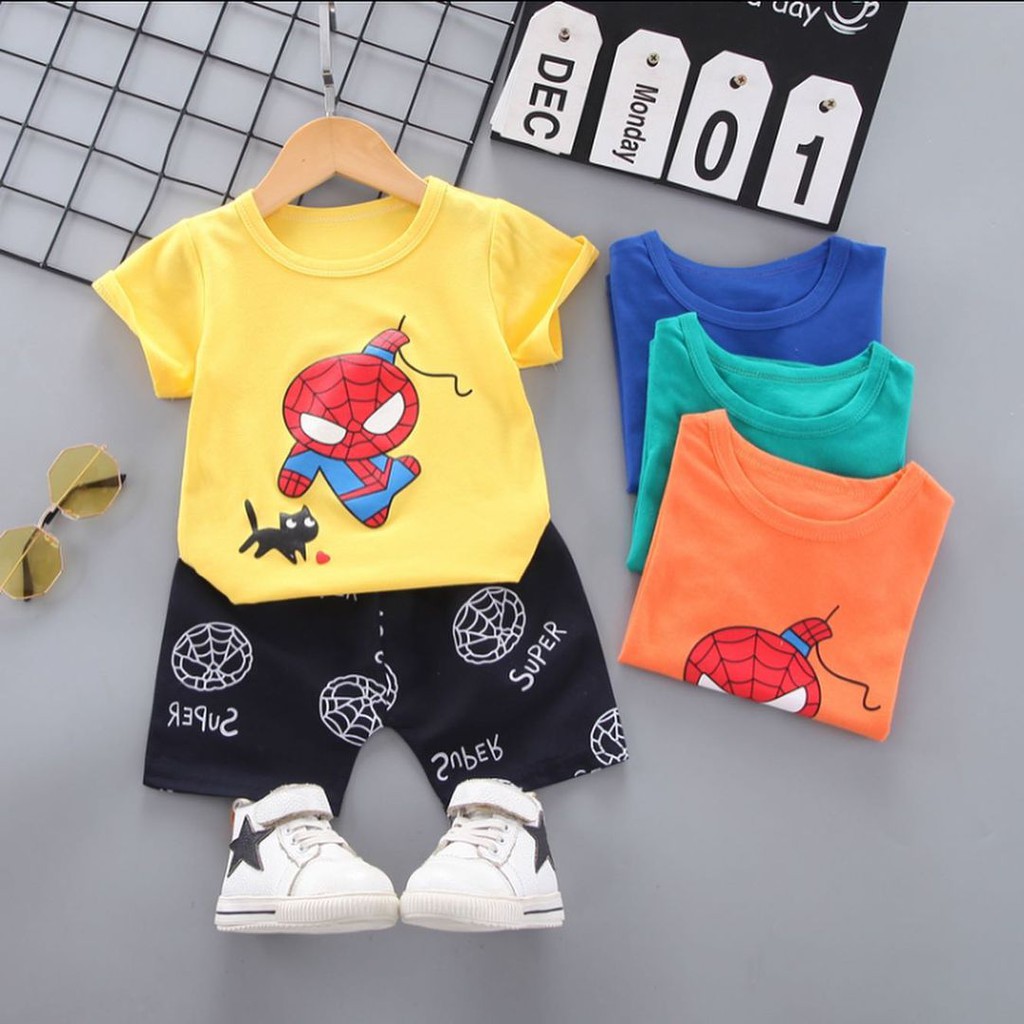 Spidey &amp; Cat Suit Setelan Baju Anak Import Baju setelan kaos celana pergi jalan fashion murah bagus