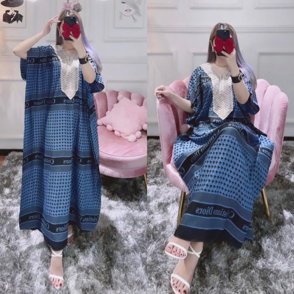 Kaftan Wanita Arabian Polkadot Renda Rayon Viscose Premium Maxy Dress Lengan Pendek Fashion Wanita Kekinian LD 130 cm
