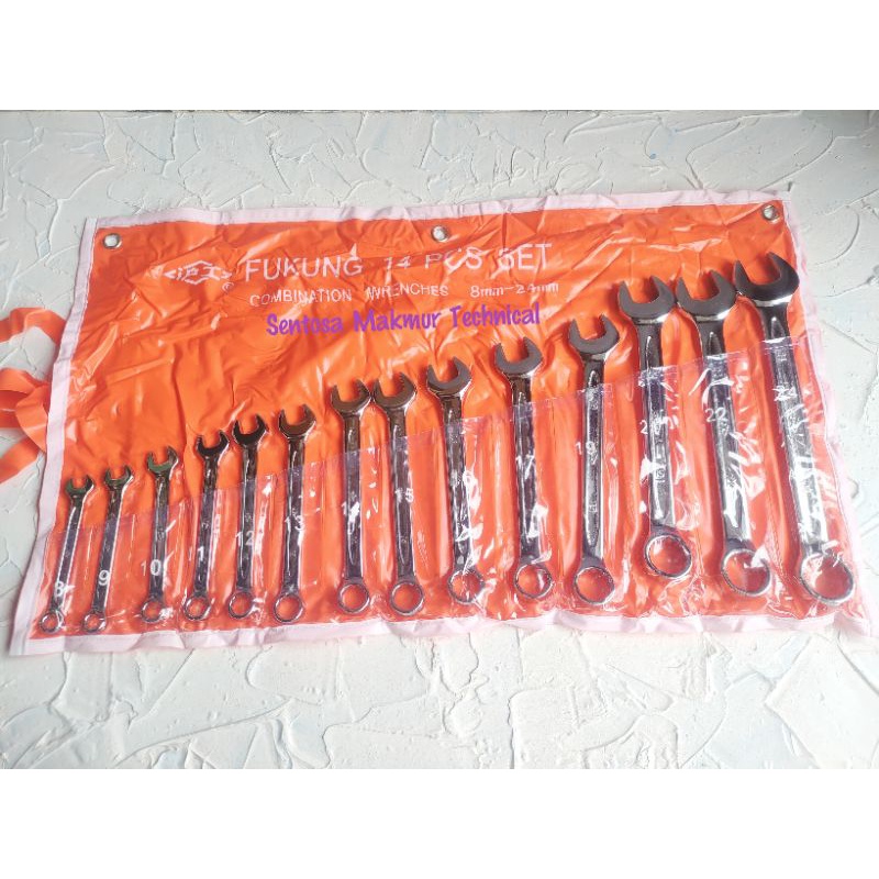 FUKUNG 14 PCS SET 8 - 24 MM Kunci Ring Pas Combination Wrench 14pcs