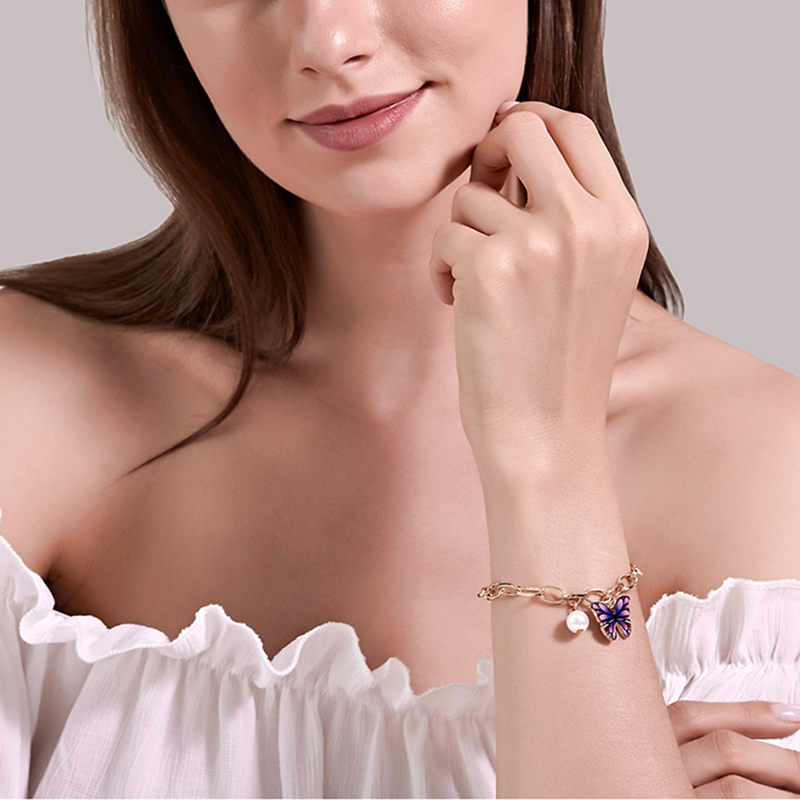 Ins Dreamy Color Butterfly Bracelet Summer Creative Temperament Pearl Thick Chain Bracelet