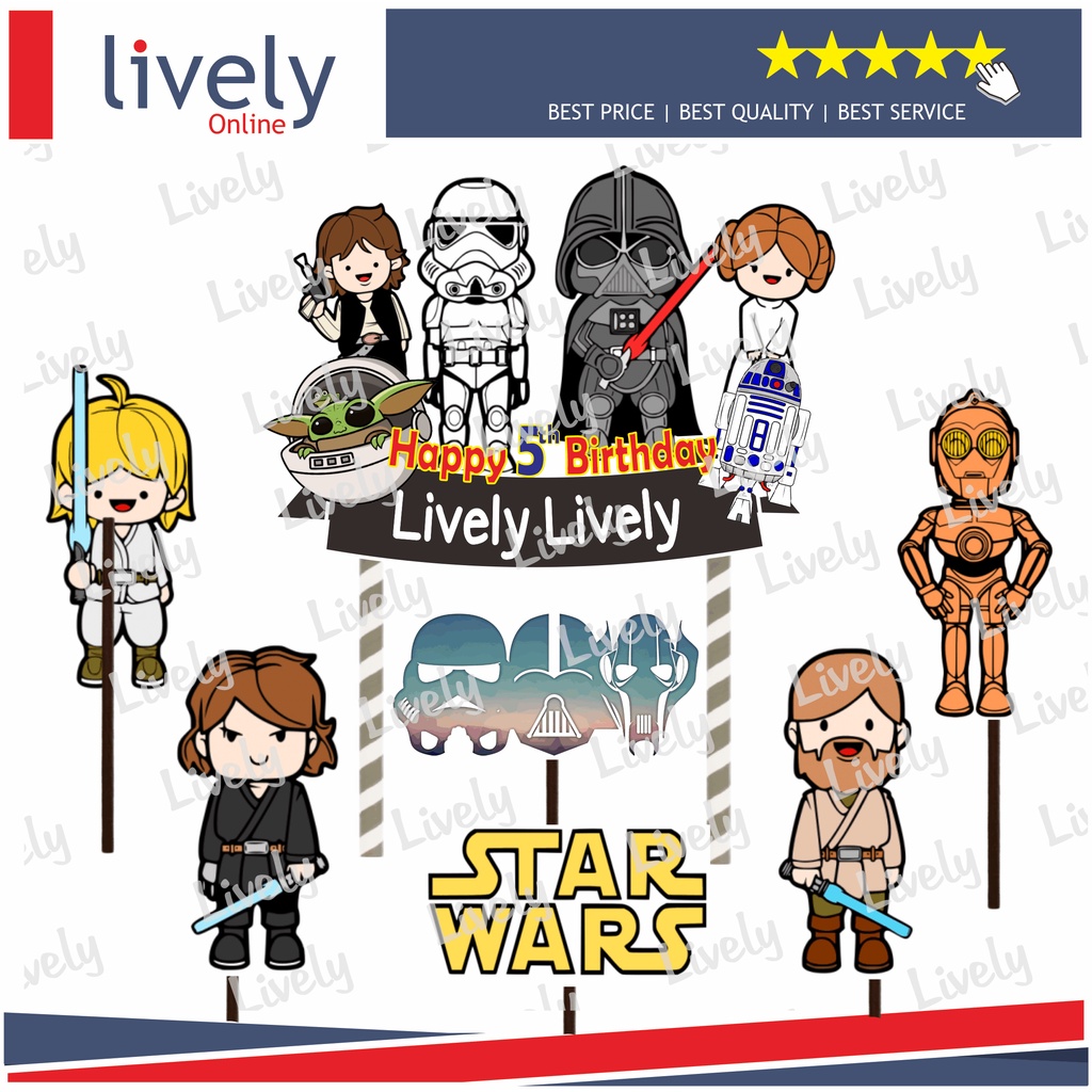 CUSTOM NAMA CAKE TOPPER KARAKTER STARWARS CARTOON HIASAN KUE ULANG TAHUN HAPPY BIRTHDAY