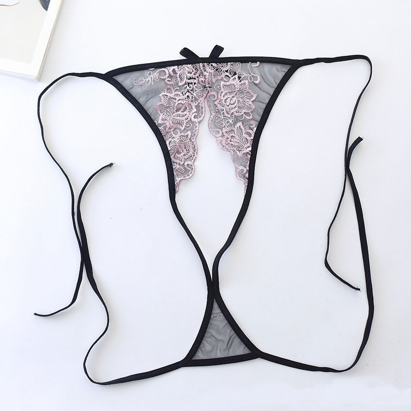 G String Open tali celana dalam wanita bordir transparan thong C162