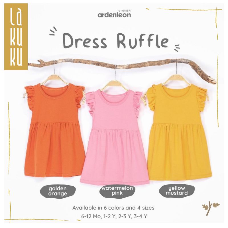 Lakuku - Ardenleon Dress Ruffle V.01 dan V.02 full colors Terusan Baju Rok Polos Anak Perempuan