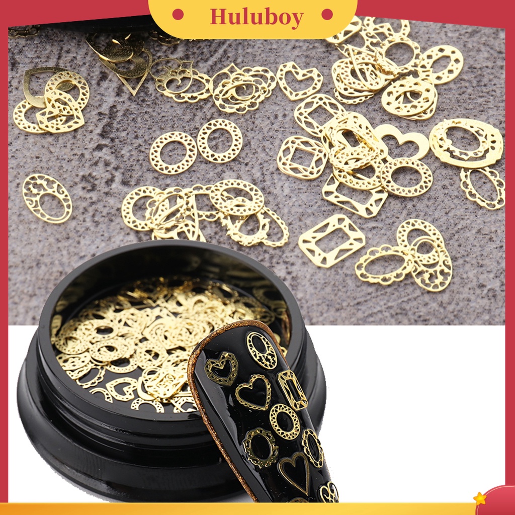Huluboy Huluboy♡ Payet Logam Bentuk Hati Daun Mahkota Pita Untuk Aksesoris Perhiasan Nail Art