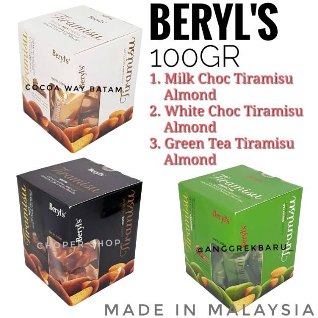 Cokelat Beryl's Tiramisu Box 100gr / Coklat Beryls Tiramisu Almond 100gr / Beryl Tiramisu Kotak