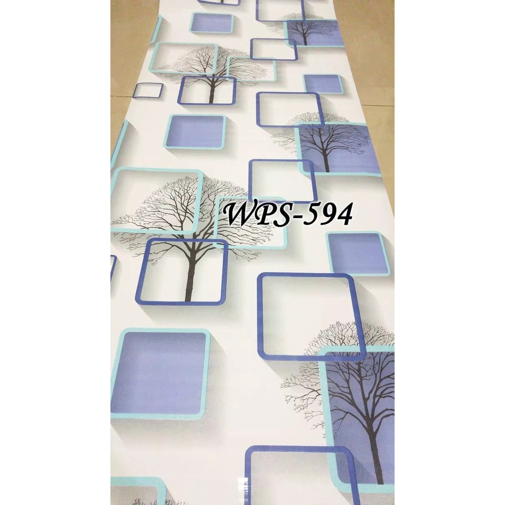 WALLPAPER STIKER DINDING RUMAH KOTAK 3D BIRU WPS594 WALPAPER WALPEPER DEKORASI RUANG TAMU KAMAR