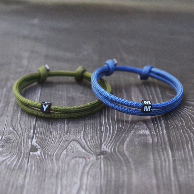 Gelang Couple Inisial Huruf Nama Pria Wanita Cewek Cowok Unisex Kapel Copel Tali Paracord 4mm Bracelet Pasangan Pacar Kado Gift Hadiah Bisa Custom Premium Waterproof