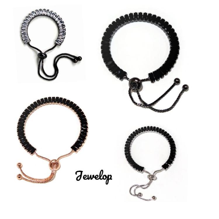 Harga Murah.. Gelang Hitam Serut Permata Black Gold Bening Unik Jewelop