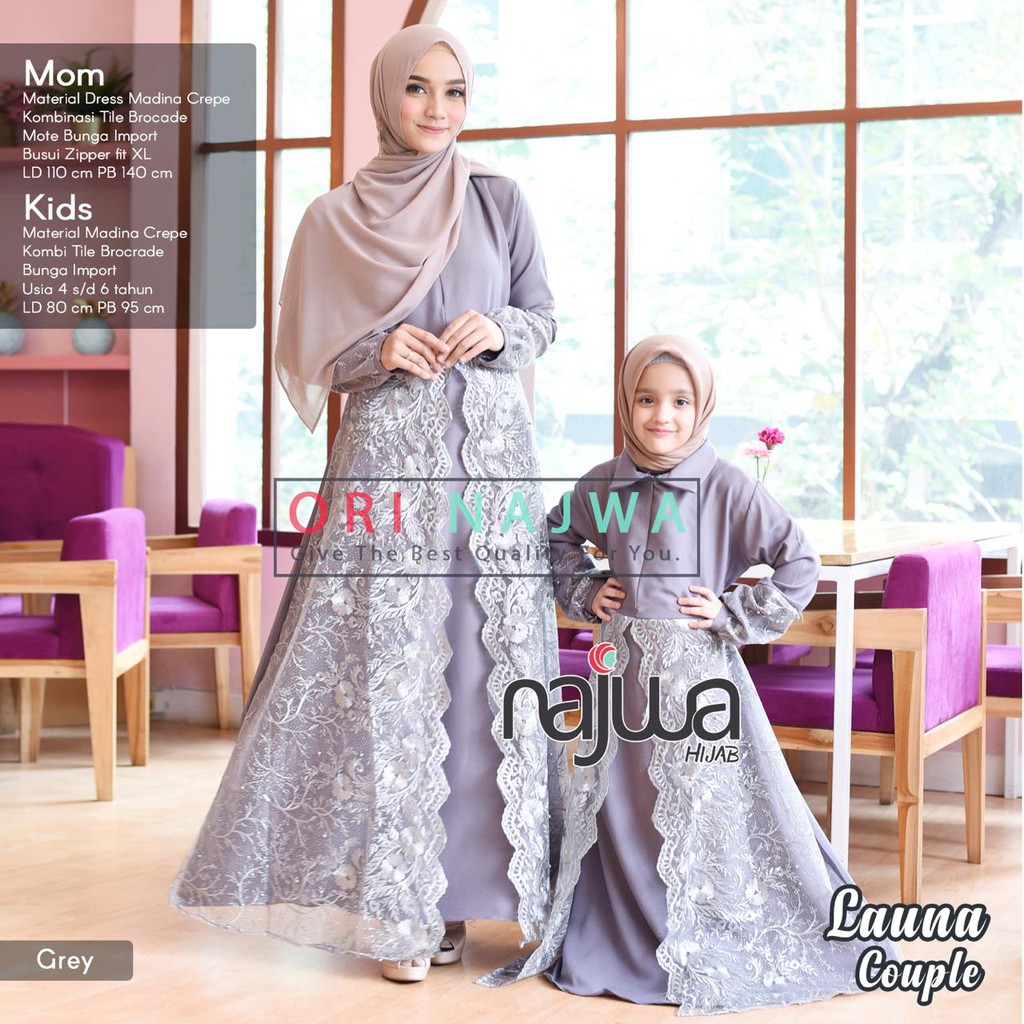 "LAUNA COUPLE" COUPLE CANTIK DAN ANGGUN ORIGINAL NAJWA HIJAB, MIX BRUKAT IBU DAN ANAK