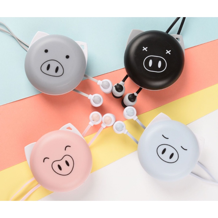 [E-129] / [E-153] Headset Earphone Karakter PIG PIGGY / Earphone + Wadah Earphone Motif Kartun Hewan BABI Lucu