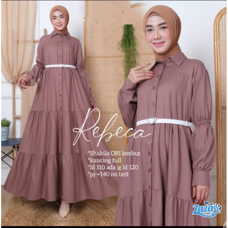 Free belt Gamis Rebeca gamis shakila full kancing busui longdress basic maxy polos