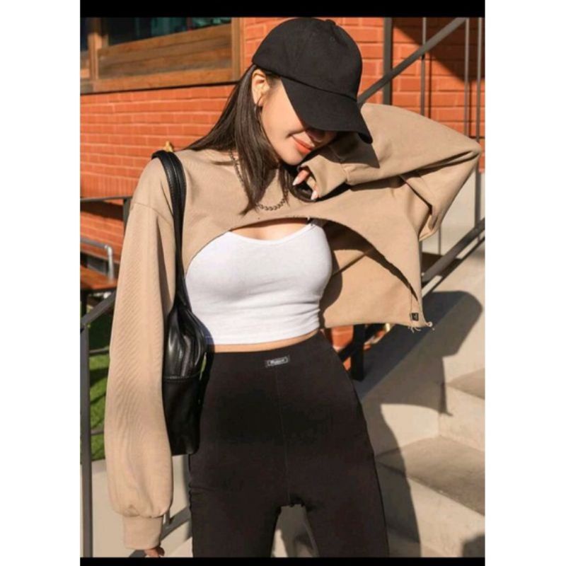 Jaket Sweater Crope Se Dada Fleece Wanita L-XXL
