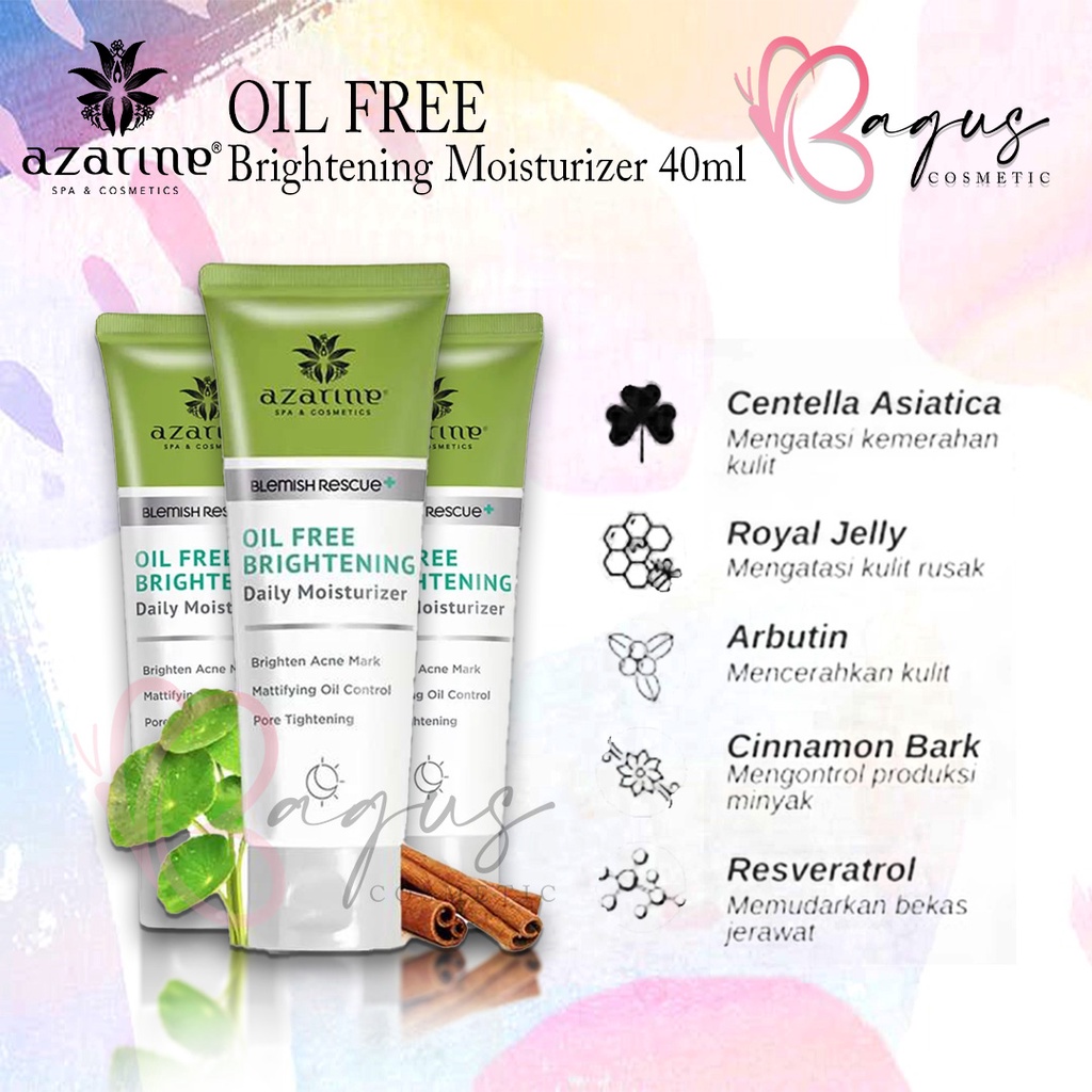 ⭐ BAGUS ⭐ AZARINE OIL FREE BRIGHTENING MOISTURIZER 40ml | Pelembab Wajah Acne Prone Skin
