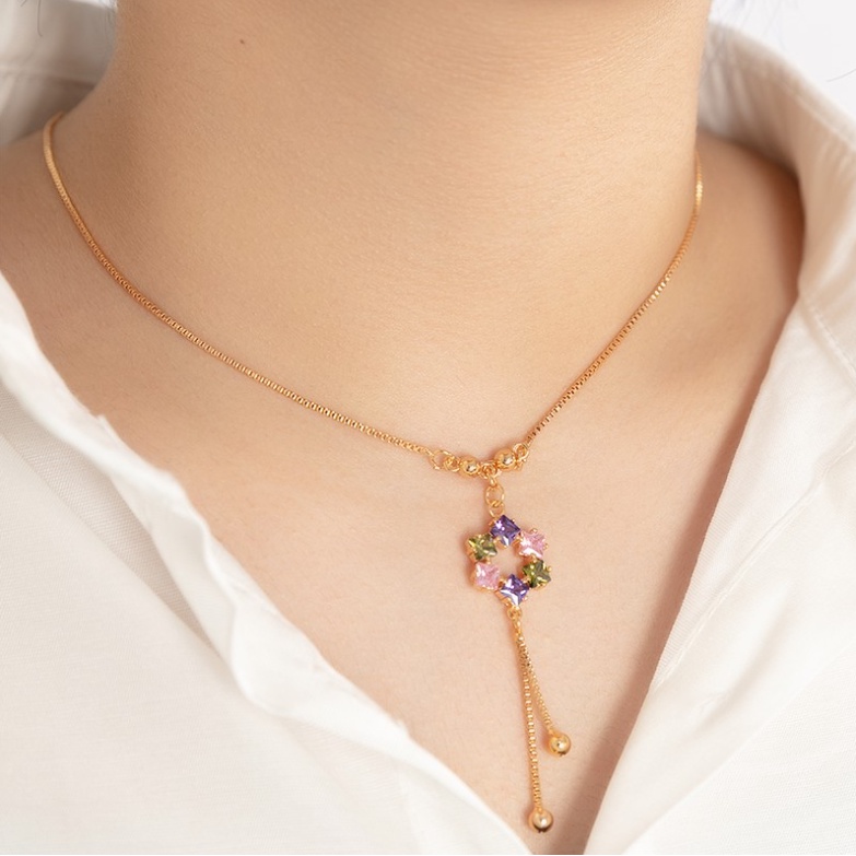 Kalung Wanita Liontin Bunga Ungu Fashion Aksesoris - Kalung Wanita Casual