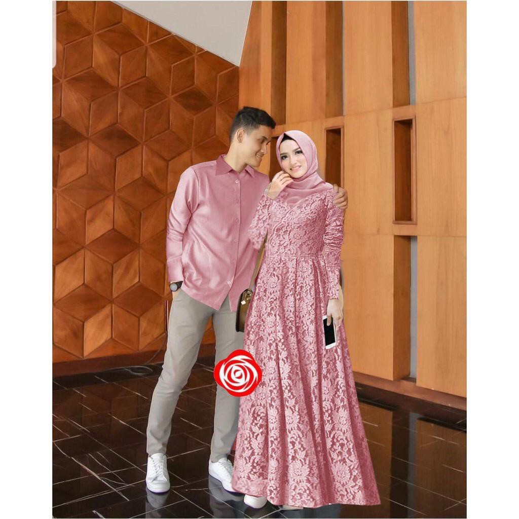 Couple Baju Muslim Brukat Pasangan Pria Wanita Renada - Couple M L XL