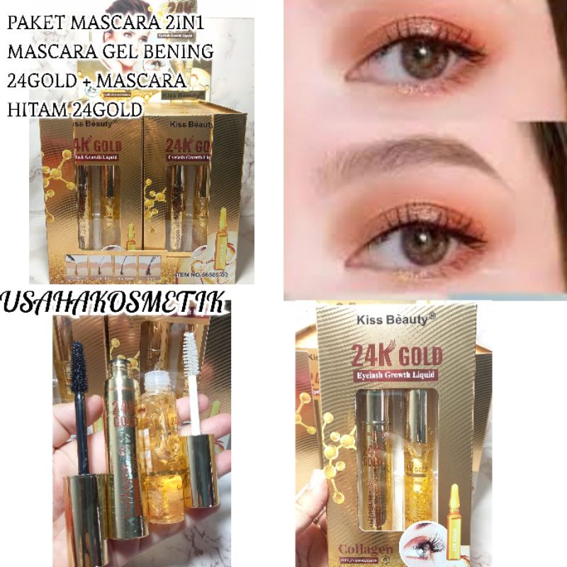 MASCARA 2IN1 24GOLD KISS BEAUTY [Mascara Gel bening 24 Gold +Mascara Hitam 24 Gold ]No.56505-03