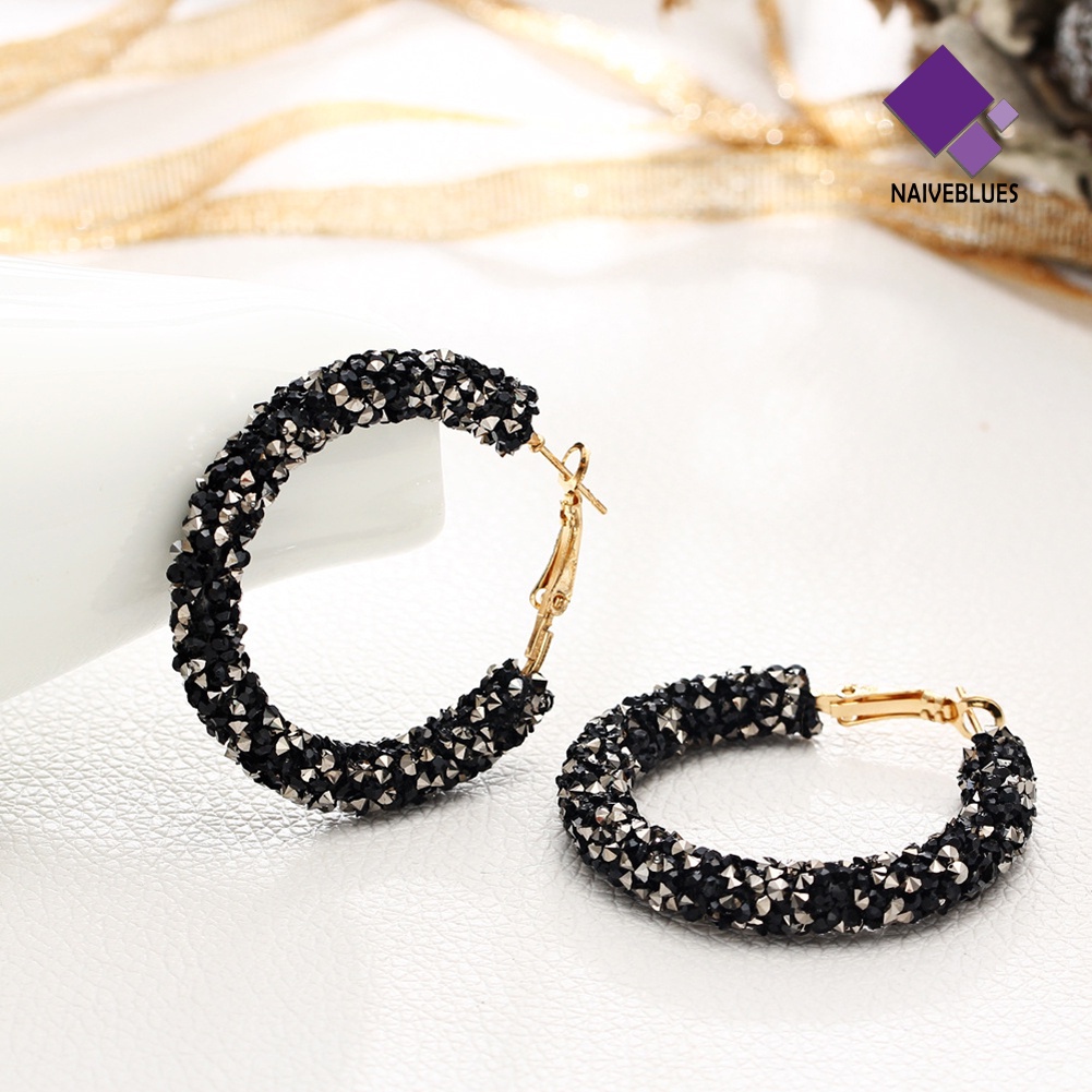 Anting Hoop Berlian Imitasi Bentuk Bulat Besar Geometris Untuk Wanita