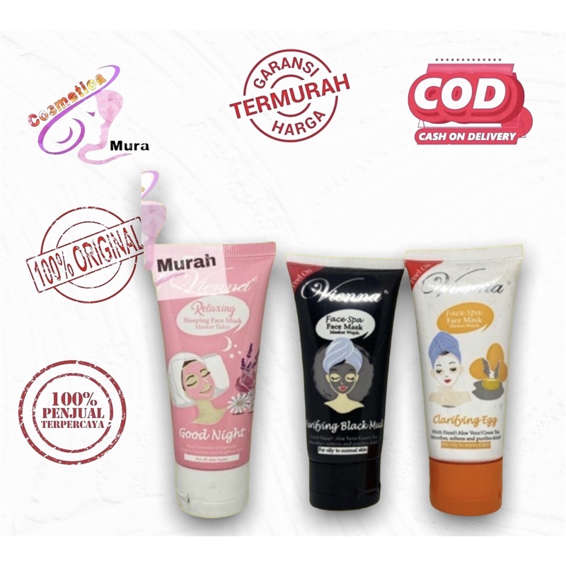 KEMASAN TUBE // VIENNA PURIFYING MUD MASK - vienna sleeping mask - vienna egg mask // vienna black mask tube