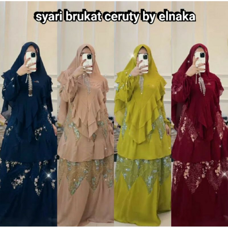 Elnaka 163 gamis syari ceruty brukat premium by elnaka