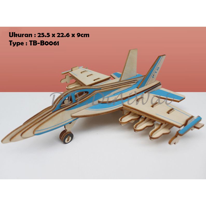 Puzzle 3D DIY bahan kayu model Pesawat Fighter F 18 mainan puzzle edukasi anak (kado &amp; pajangan)