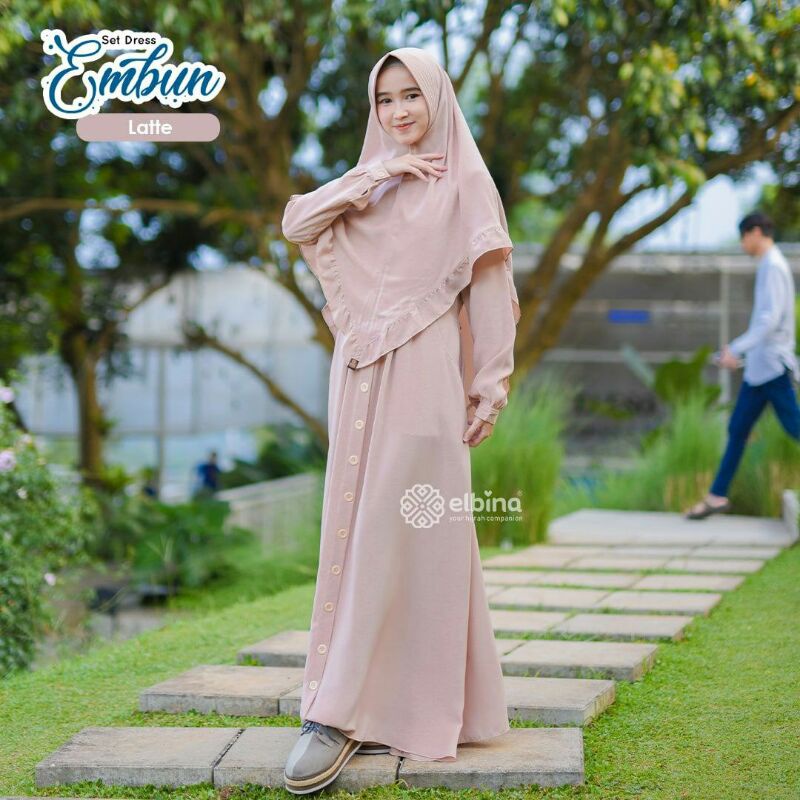 Dress embun by elbina hijab,dress cantik best seller (hanya gamis saja)