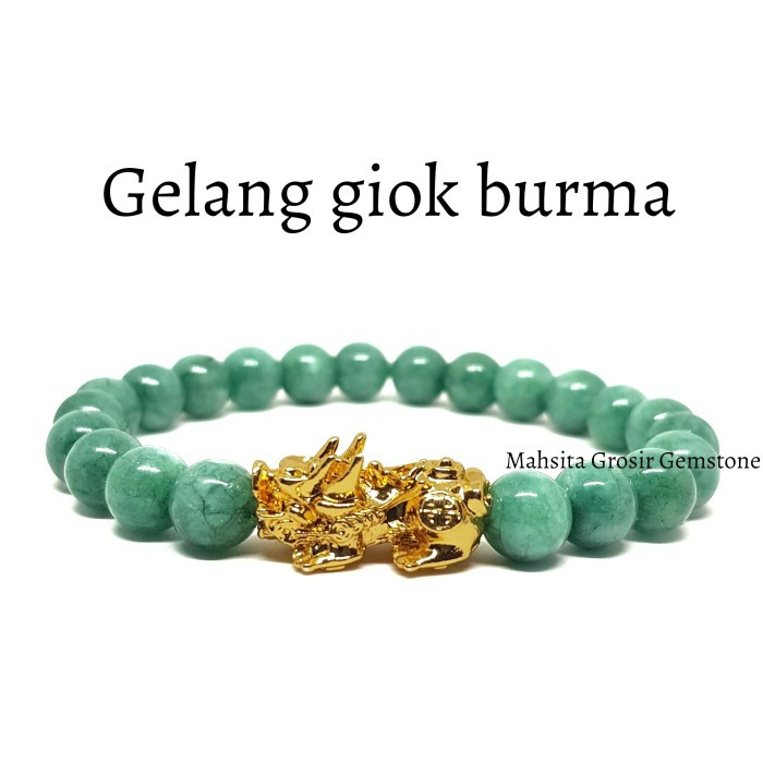 GELANG BATU GIOK BURMA ASLI NATURAL KOMBINASI PIXIU