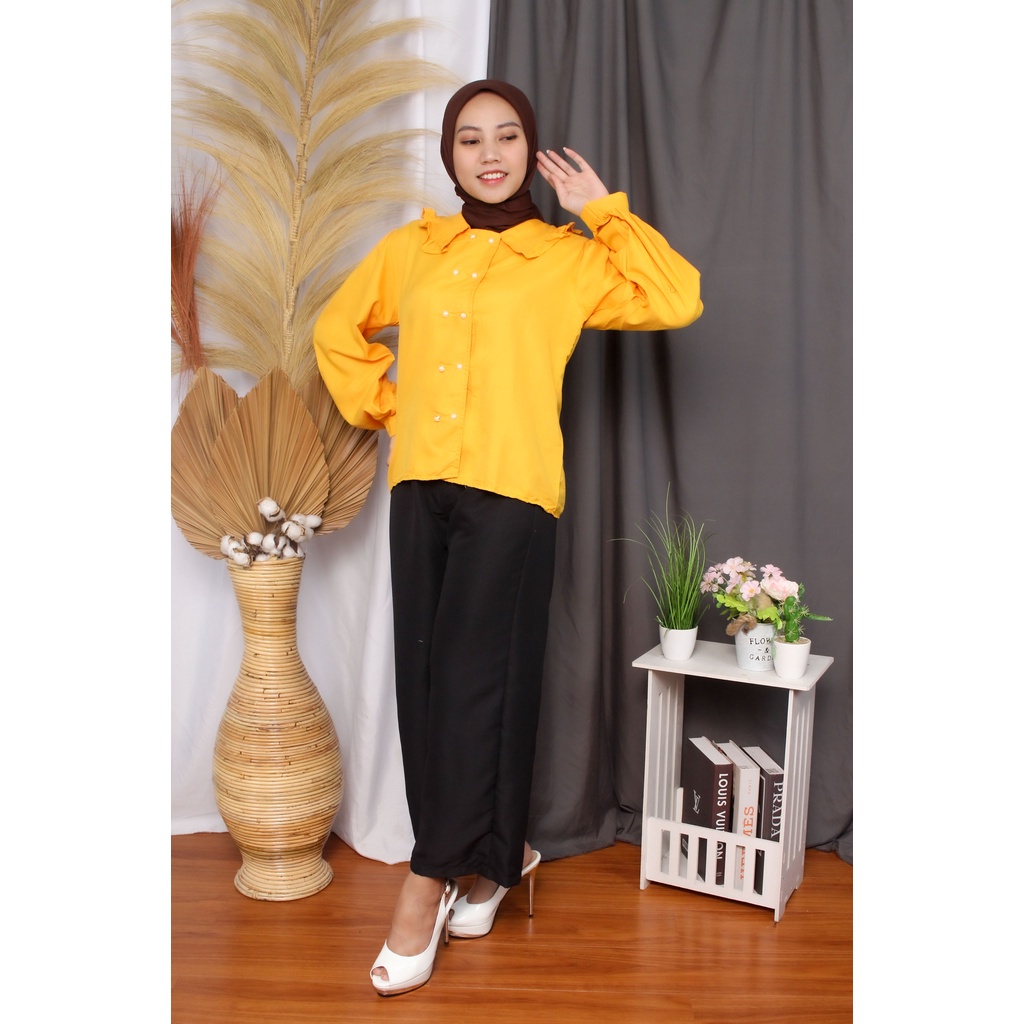 BEFAST - ZRX OOTD Wanita Blouse CANIA / Blouse Bloni /Gloni Blouse / Blouse Kekiniaan Remaja / Blouse Lengan Panjang / Blouse Ada Mutiara / Blouse Polos Casual / OOTD Wanita Remaja Kerja