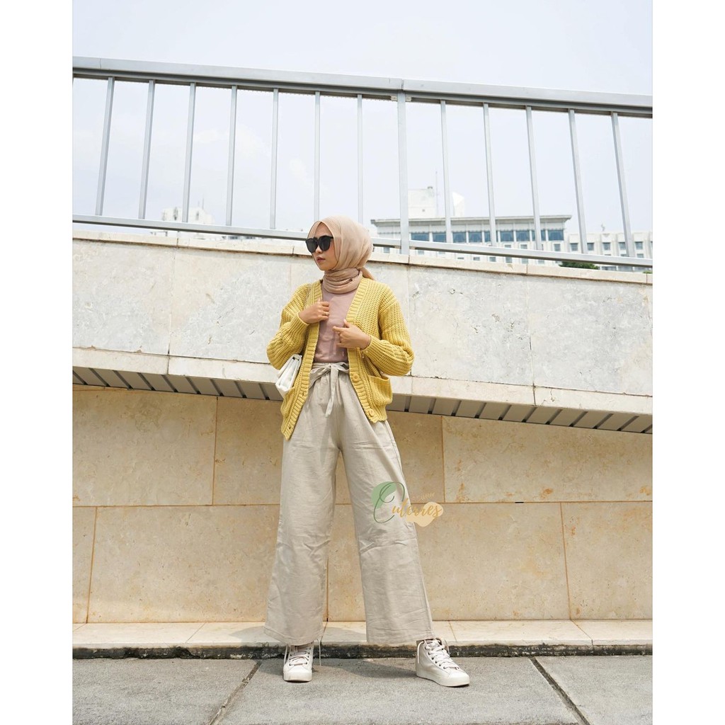 Seoul Wide Highwaist Kulot Linen Premium / Linen Pants Jumbo / Celana Kulot Bahan Linen Premium