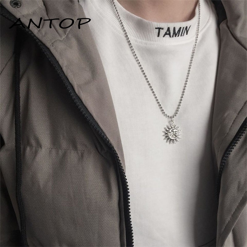 1 PC Perak Fashion Kalung Retro Sun Smiley Liontin Kalung Unisex Aksesoris Mode ANTOP