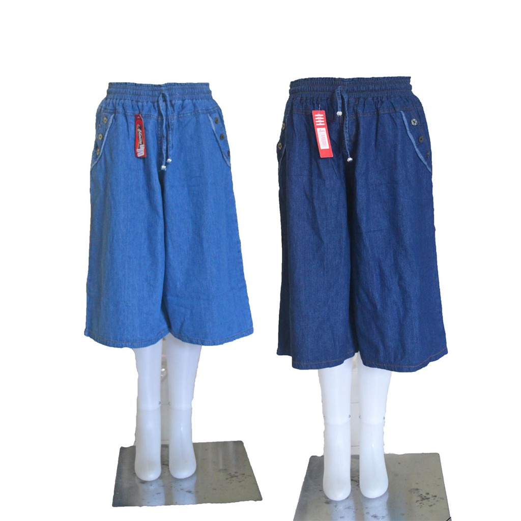 Celana Kulot 7/8 Denim Jeans Cewek Santai Selutut Jumbo Wanita