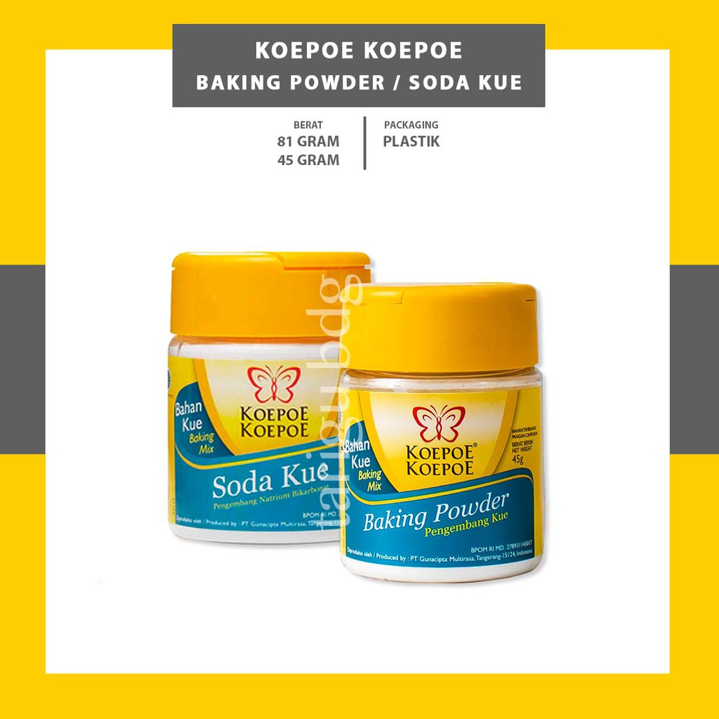 

KOEPOE KOEPOE BAKING SODA BAKING POWDER - PENGEMBANG KUE PENGEMBANG ADONAN - CREAM TARTAR KUPU KUPU NATRIUM BENZOAT - OPAQUE WHITE OPAK PUTIH - BUMBU SPEKOEK CMC PENGENTAL