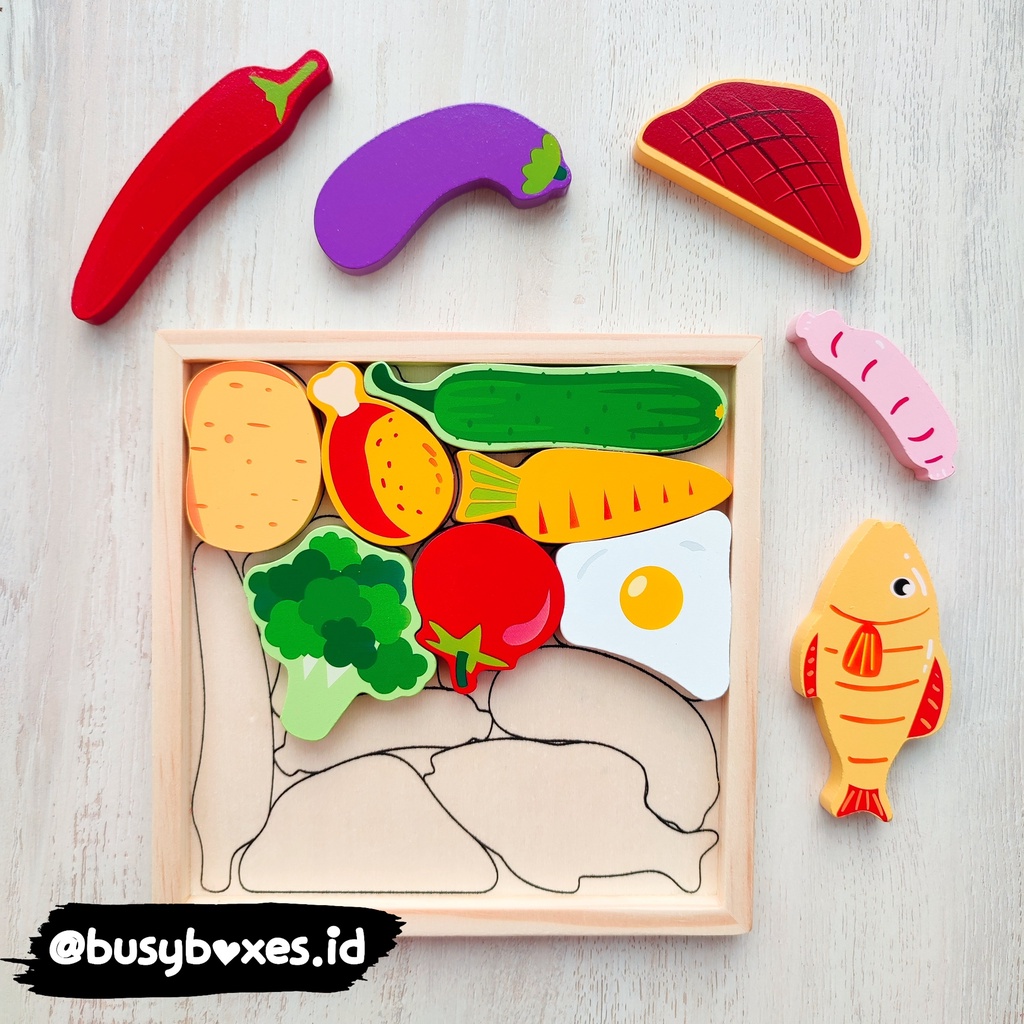 [busyboxes.id] Mainan Edukasi Pretend Play Masak-masakan bahan masakan puzzle kayu chunky puzzle