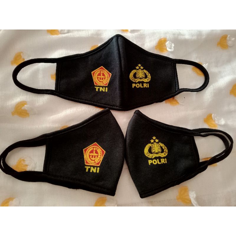 masker kain 2 lapis sablon TNI polri ada hijab ada non hijab
