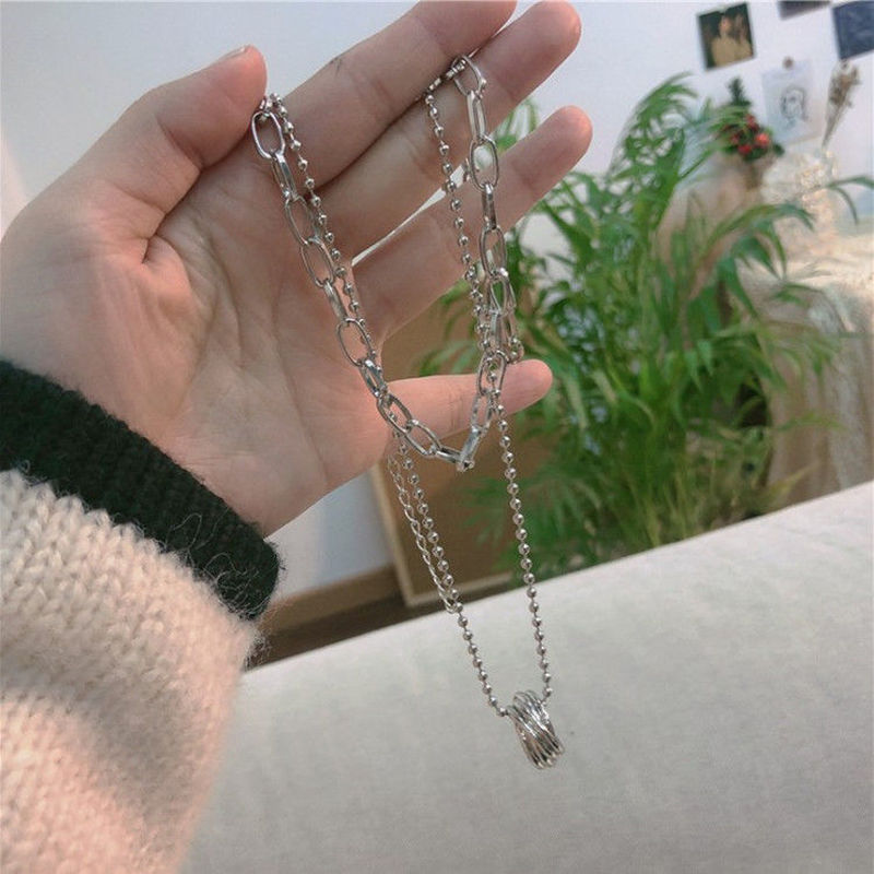 Kalung Rantai Klavikula Multilayer Bahan Titanium Steel Gaya Hip Hop Korea Untuk Aksesoris