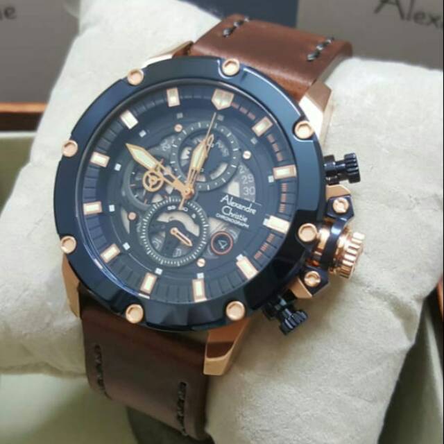 Jam tangan Alexandre Christie AC 6416 biru rose gold