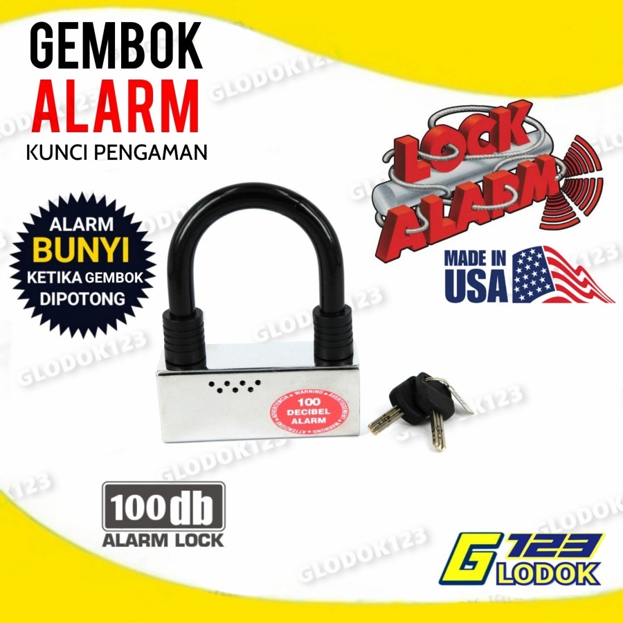 LOCK ALARM Gembok Baja Alarm Anti Maling Pengaman ORIGINAL USA