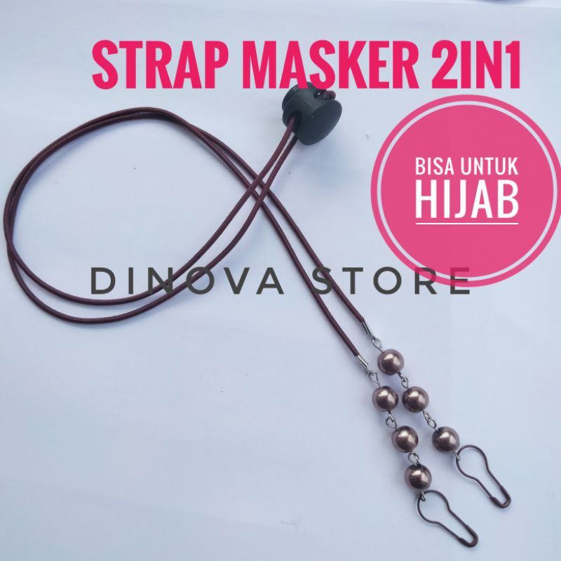 Strap masker hijab 2 in 1 MUTIARA 8M polos stoper/konektor masker