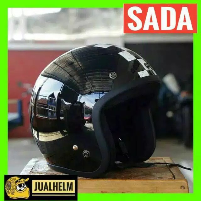 Helm Retro SADA Checkered ( Helm Classic / Helm Klasik / Helm Bogo / Helm Vespa )