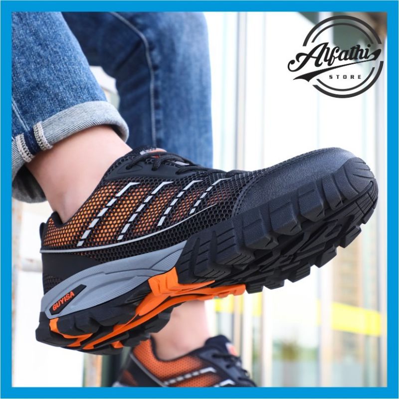 AlFathi Sepatu Safety Sneakers Sport New Guyisa Black Orange