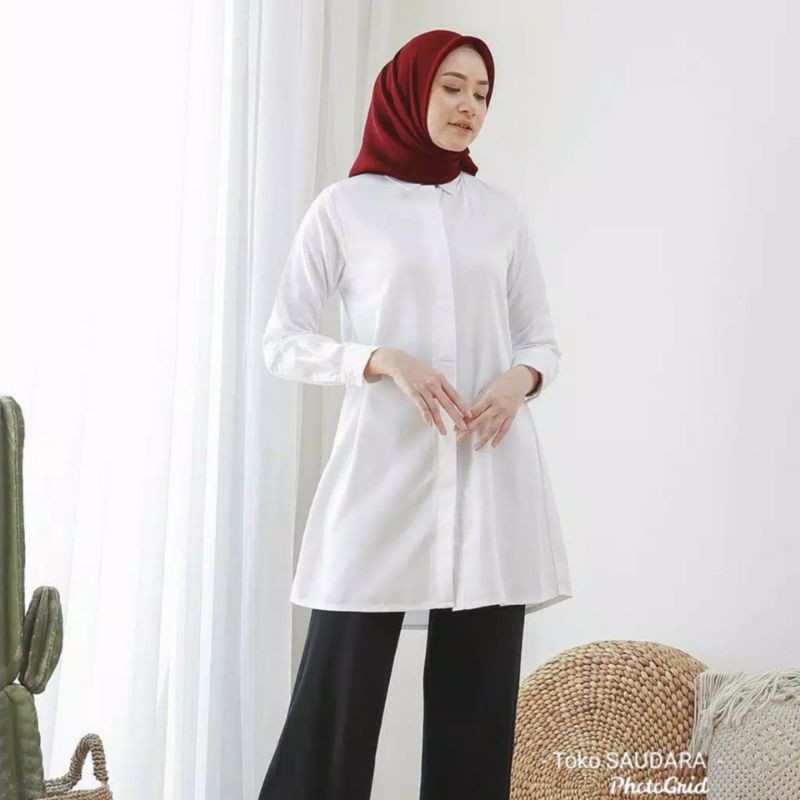 kemeja formal wanita putih body panjang (muslimah)