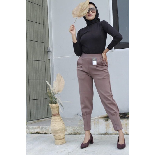 3A Fashion - Celana Tulip High Waist Scuba Premium Pinggang Full Karet