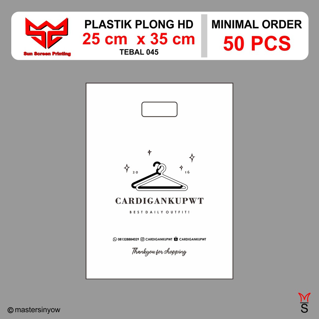 Sablon Plastik Packing Olshop Murah Plong Hd 25 x 35 Free Design isi 50 pcs