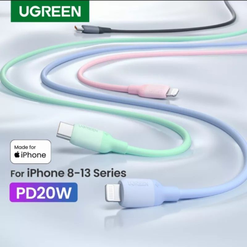 Ugreen USB C to Lightning MFi for iPhone 14 13 12 11 8 X XR XS Max - Ugreen Kabel Nylon / Silikon Lightning Original